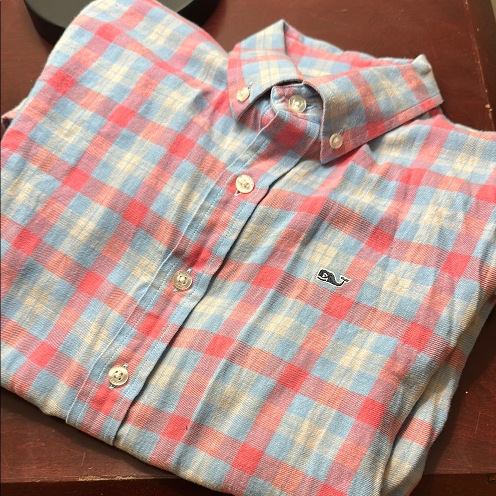 Vineyard Vines Kids Whale Button-Down Shirt | Size 16B | Red/Blue